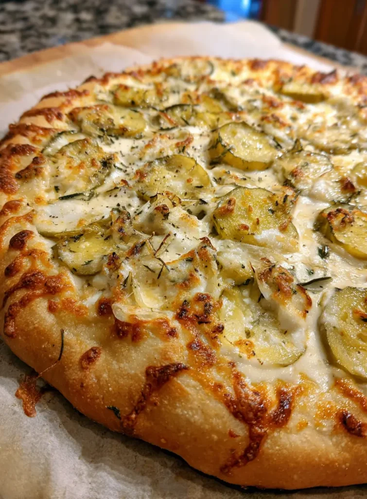 Pickle Pizza Recipe: A Tangy, Cheesy Favorite Everyone Will Love 4 Pickle pizza recipe with creamy garlic sauce and melted cheese—quick, fun, and full of tangy flavor!